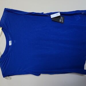 NEW Gap Fit Roll Sleeve Crop Top Tissue Weight Shirt Sheer Blue Women's L Gap